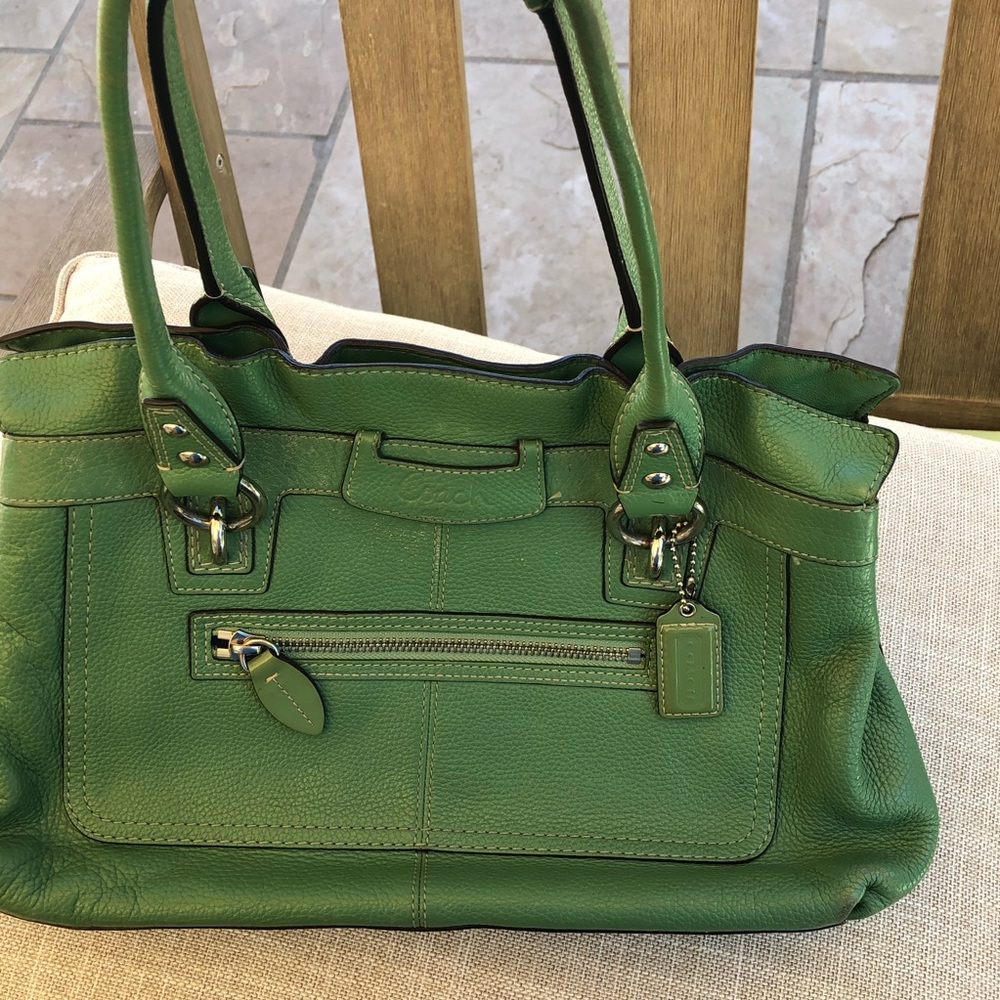 COACH Gorgeous Green Pebbled Leather Handbag